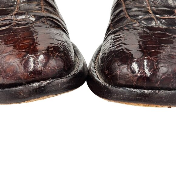 Bias Cut Alligator Cowboy Boots Vintage Exotic Custom 7.5D Brown Gator Western - Picture 9 of 16